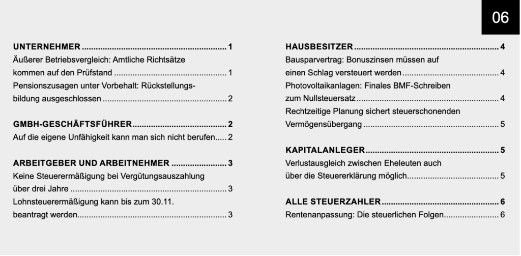 Aktuelles aus Steuern und Wirtschaft Juni 2023